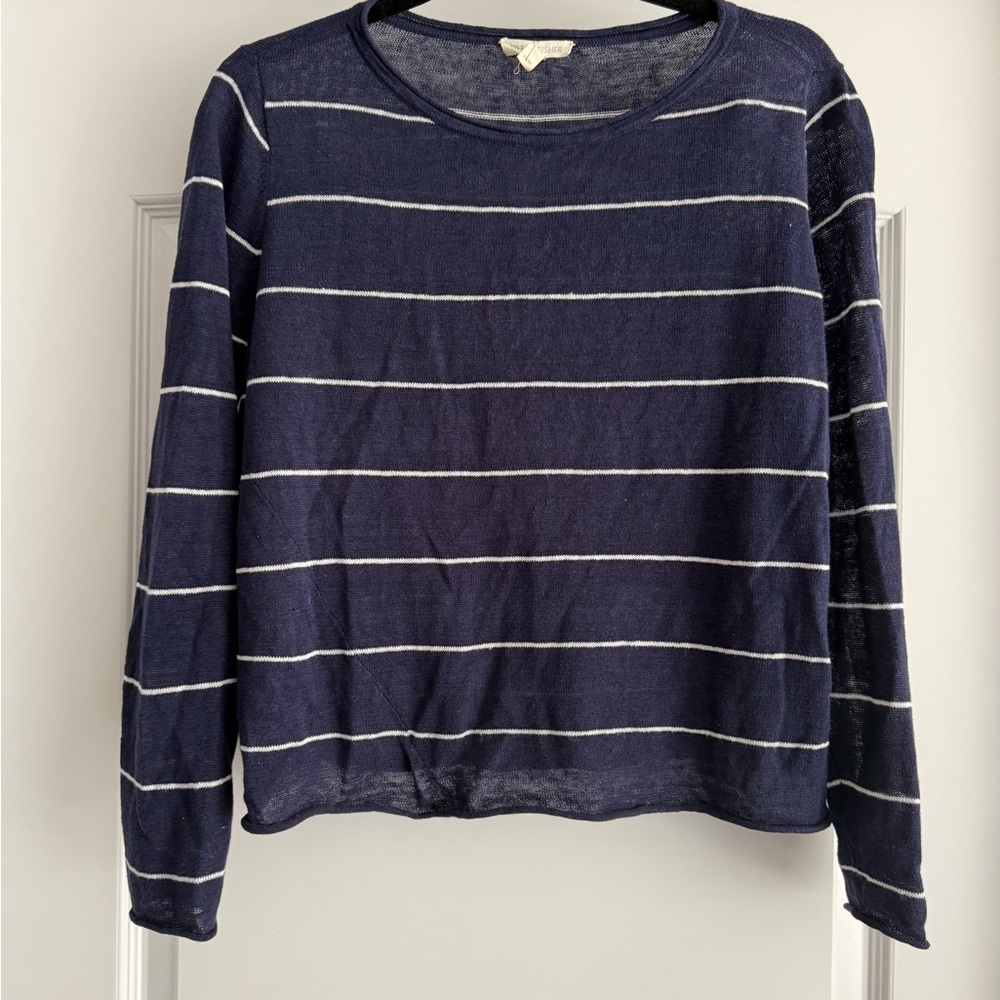 Eileen Fisher Navy and White Striped Long Sleeve Top